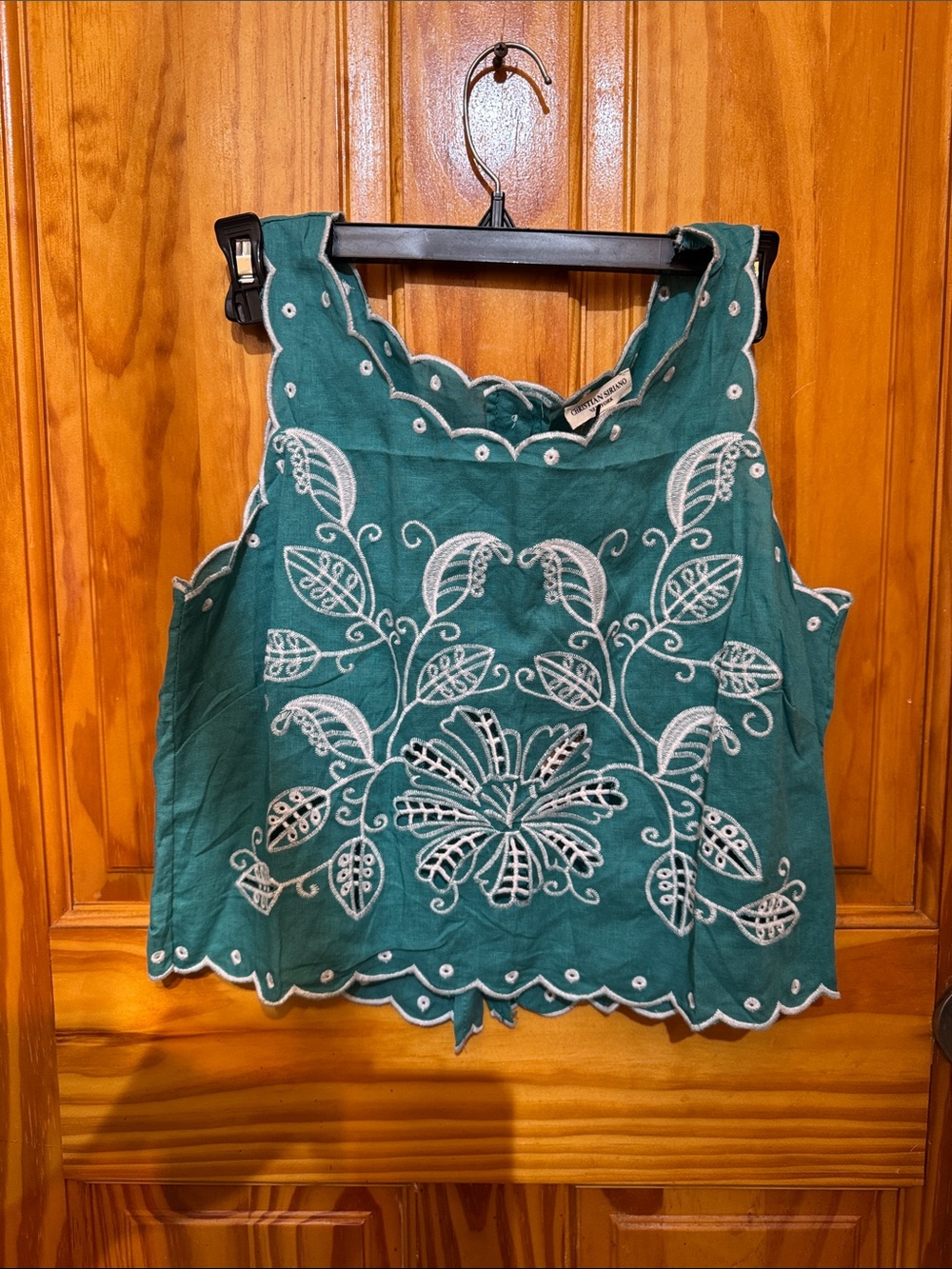 Embroidered Teal Sleeveless Cropped Camisole
